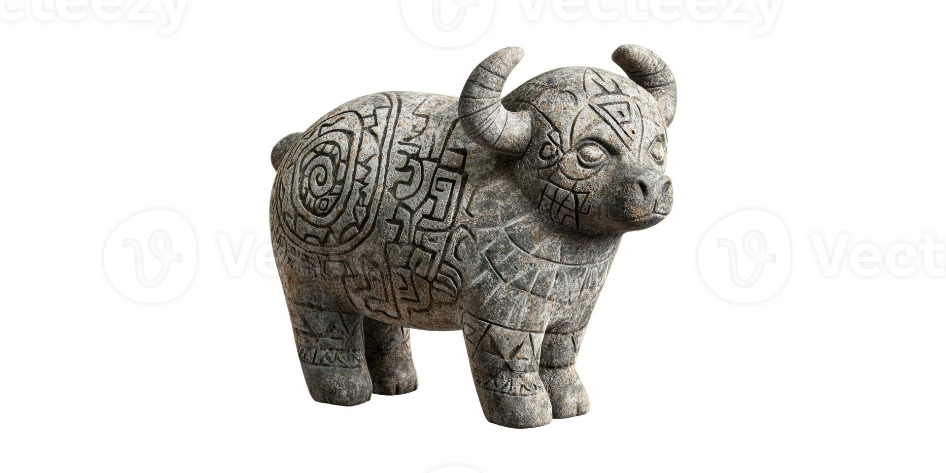 Stone Ram Figurine With Carved Patterns Isolated on Transparent Background png