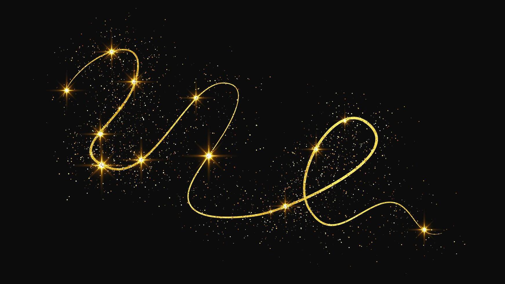 glittering confetti and stardust. Golden magical sparkles on dark background. illustration vector