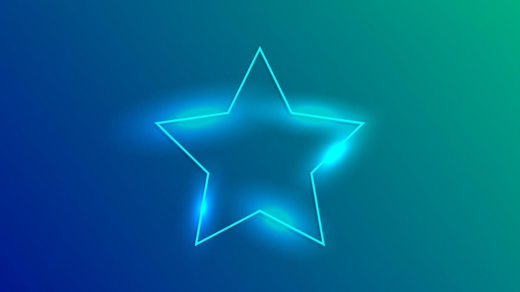 Neon frame in star form with shining effects on dark green background. Empty glowing techno backdrop. illustration vector