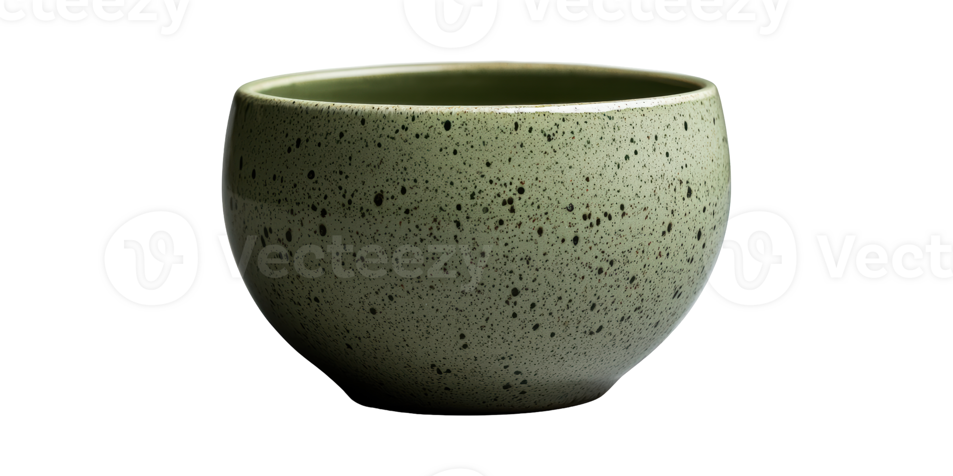 Green Ceramic Bowl With Speckled Texture Isolated on Transparent Background png