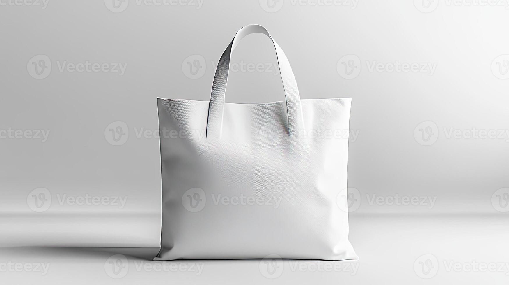 A white bag sitting on a table with a white background photo