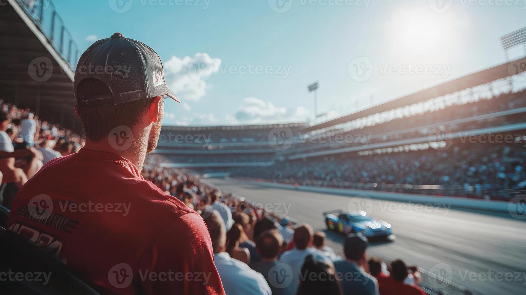 A man watching a race at a track photo