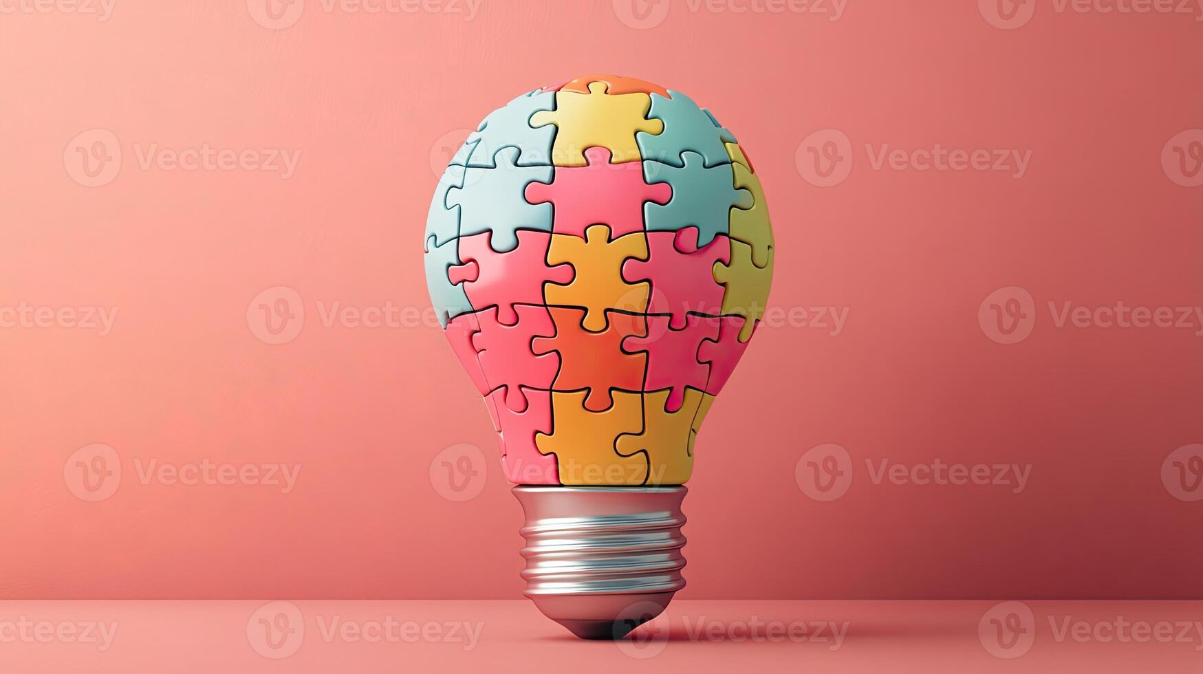 A light bulb with colorful puzzle pieces on it photo