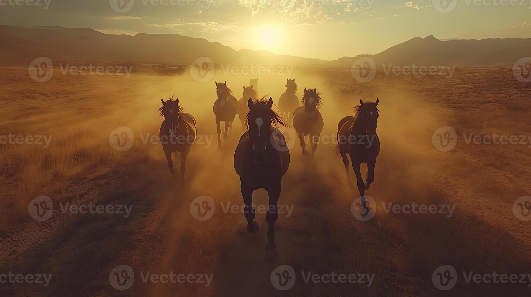 A herd of horses running in the desert photo