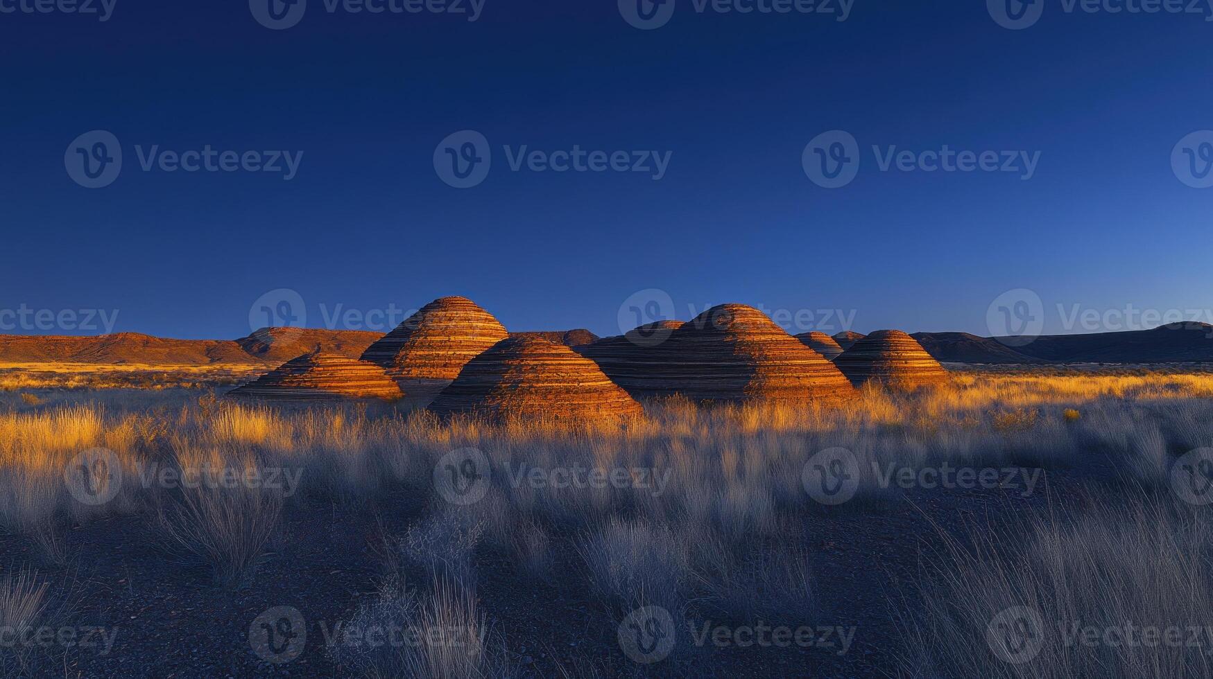 A large group of huts in a desert area photo