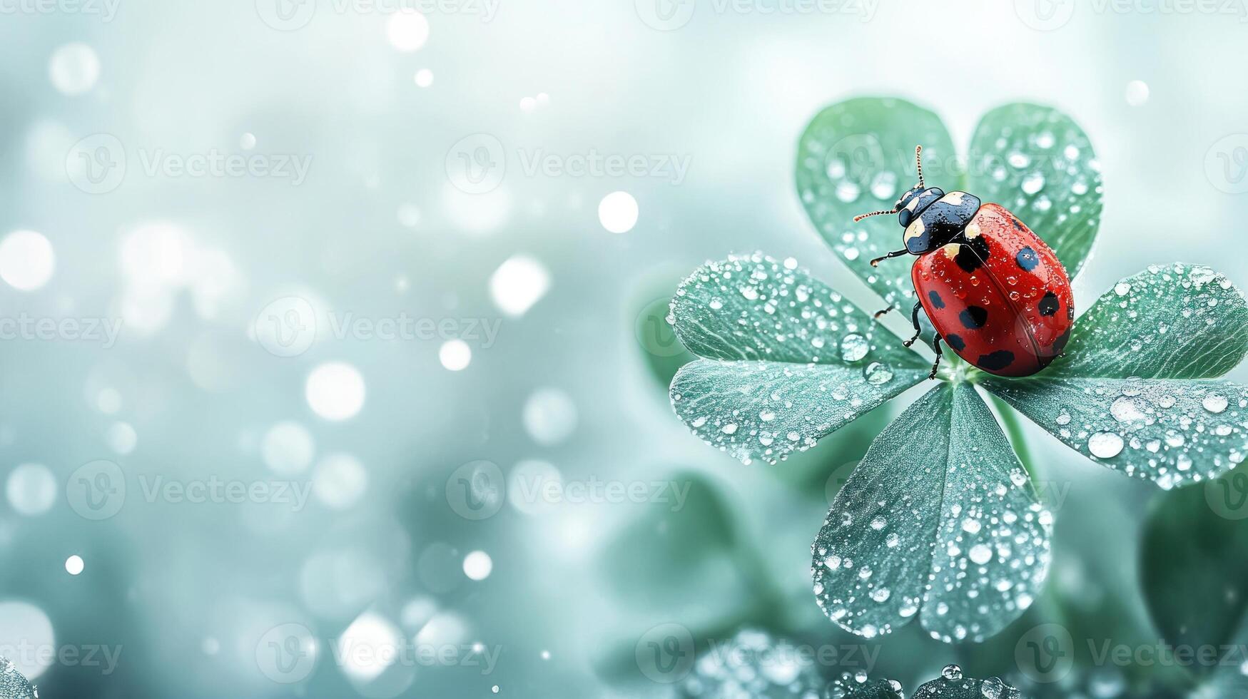 Ladybug on clover leaf photo