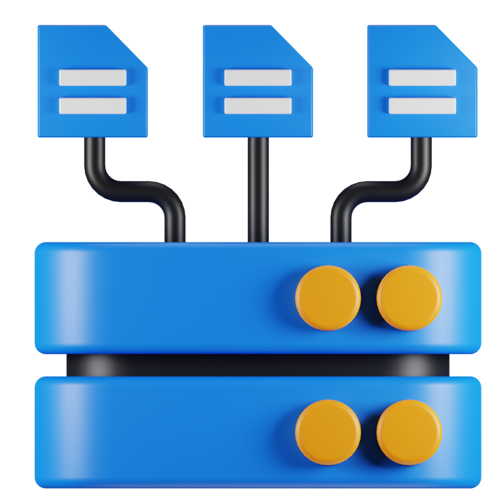 3d render do base de dados servidor e arquivos png