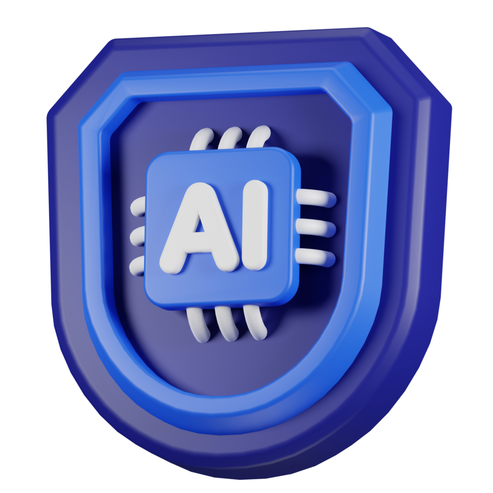 3D Rendering of AI Microchip Shield Icon png