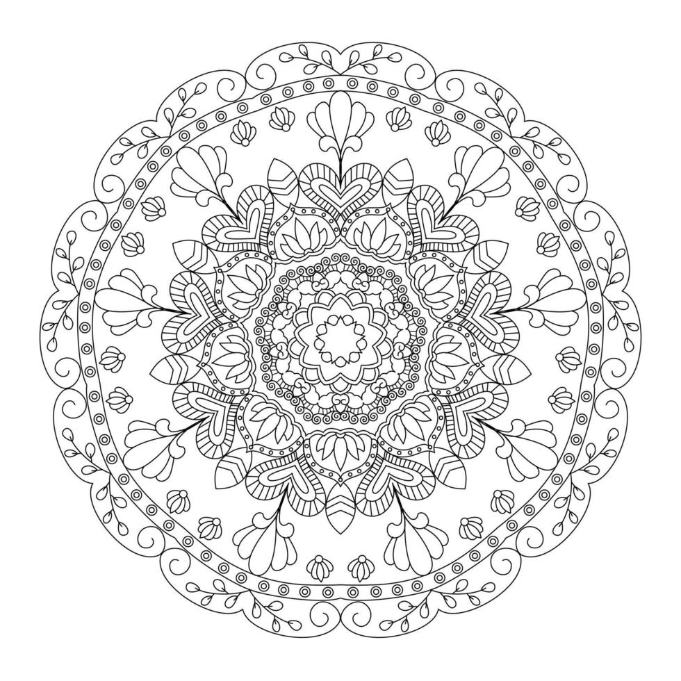 An intricate floral mandala design expressing the balance of art and mind through beautifully interconnected lines. vector