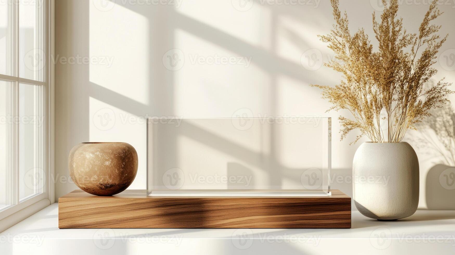 A vase and a glass on a table next to a window photo