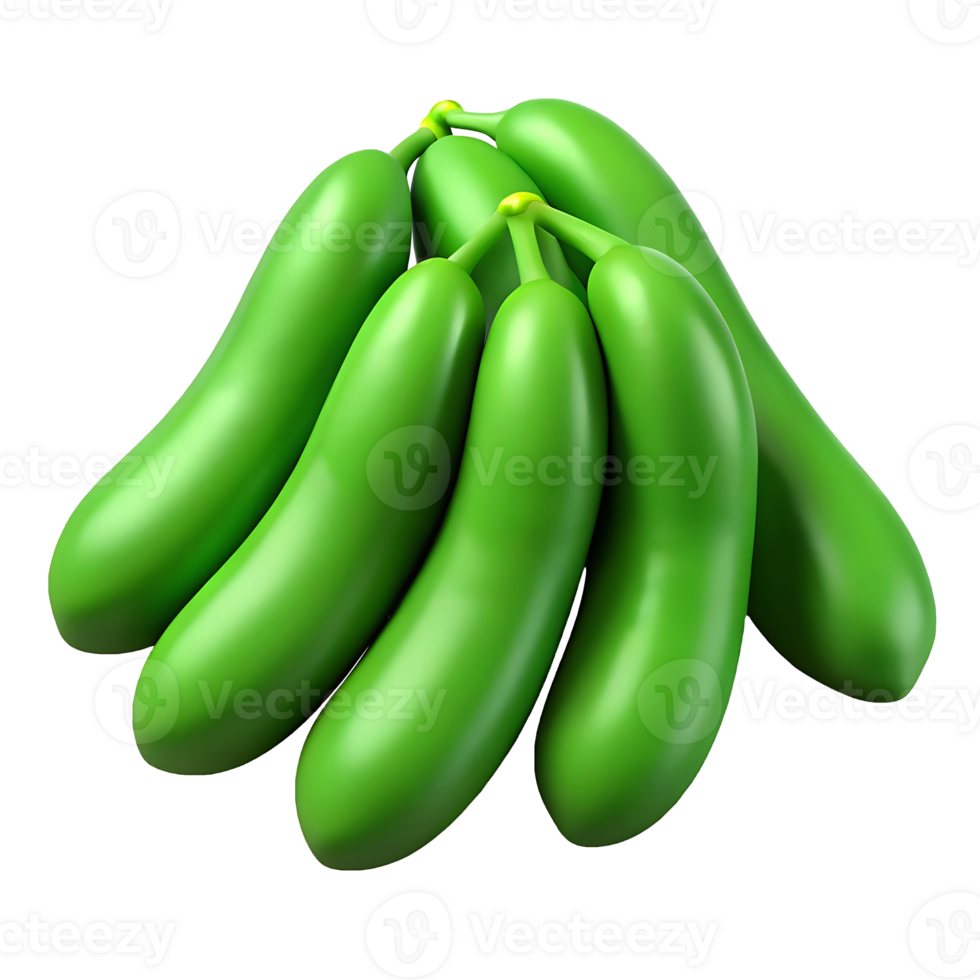 3D Green Beans Neatly Arranged Fresh Vegetables on Transparent Background png