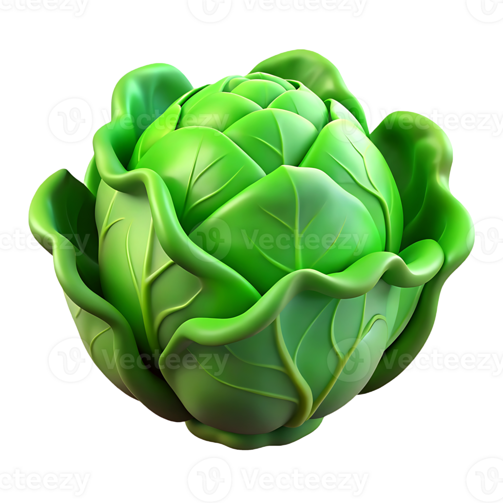 3D Green Cabbage Layered Leafy Vegetable Isolated on Transparent Background png
