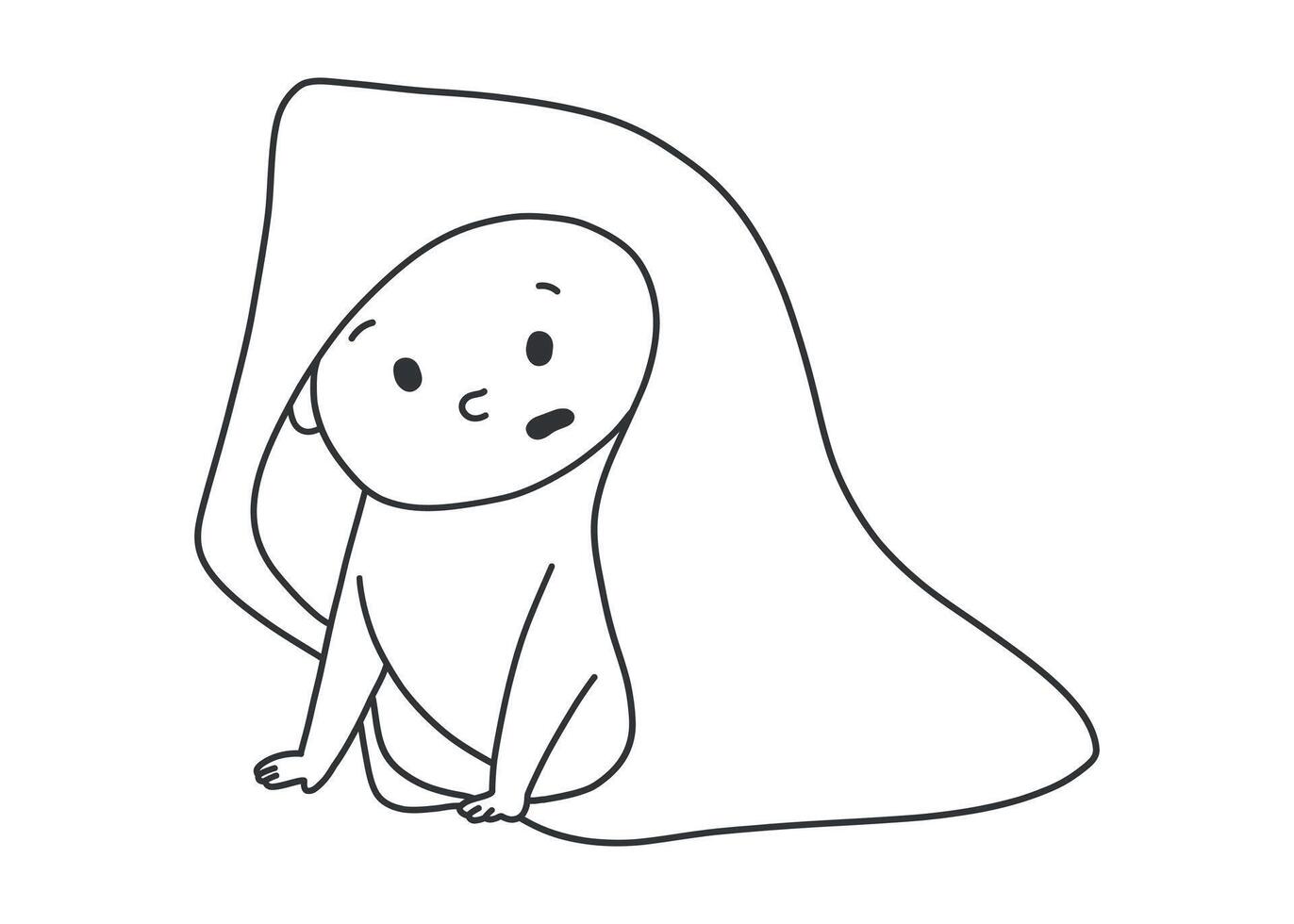 Black and white line doodle illustration of a newborn baby wrapped in a soft blanket. Cute hand drawn infant character, minimalist and isolated on white background. vector