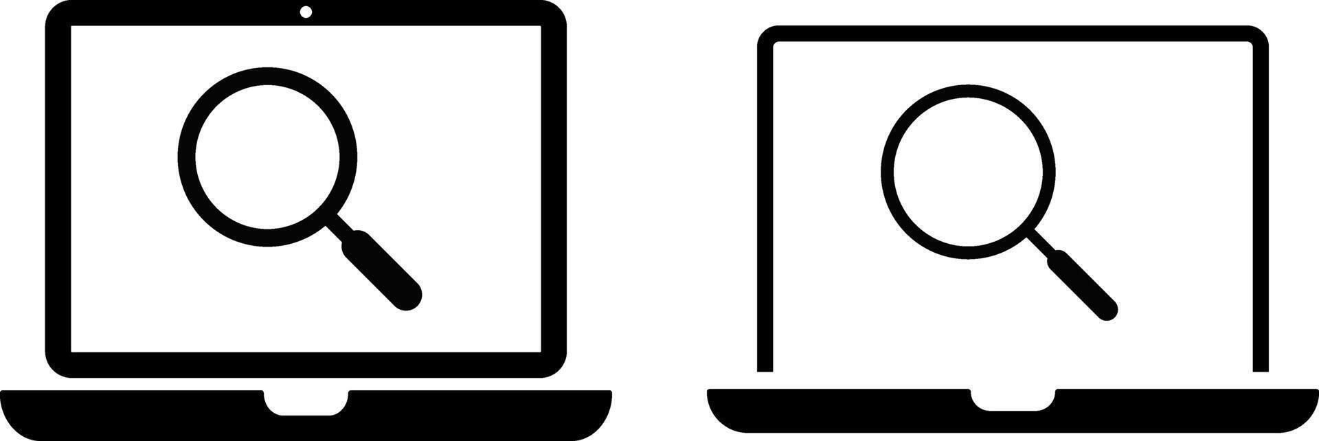 laptop with search icon. find information idea. Screen and Magnifying Glass icon. programming analysis. online update support vector