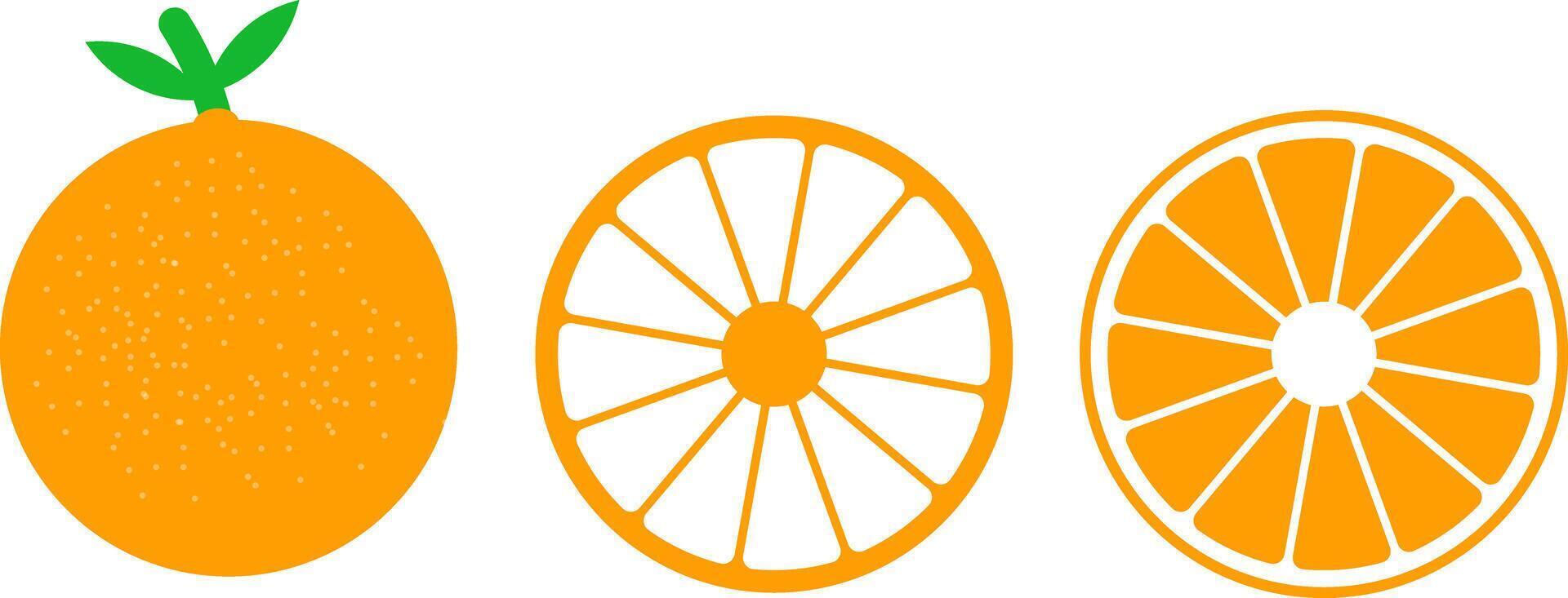 Orange Fruit icon. half and slice chopped orange fruit. healthy food symbol. fresh produce symbol vector