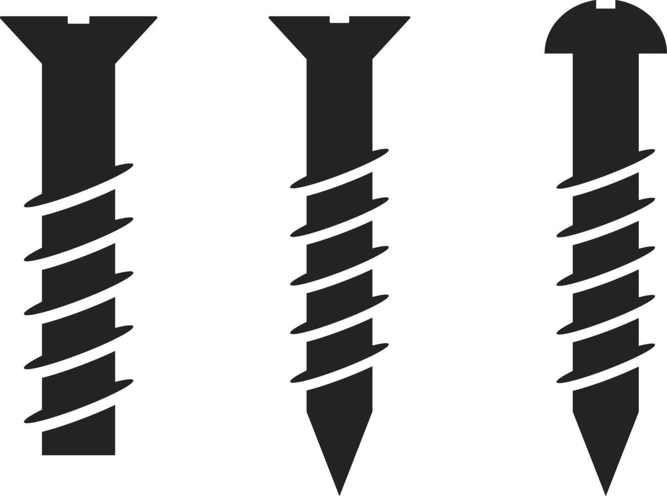 Screw icons. lock washer. roofing screw. steel ring anchor bolt. building supplies. metal construction hardware. builder equipment store vector