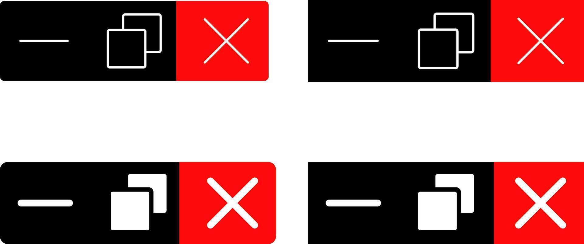 Maximize and minimize close window button. Web buttons for software and application. Close windows sign. Browser window control button vector
