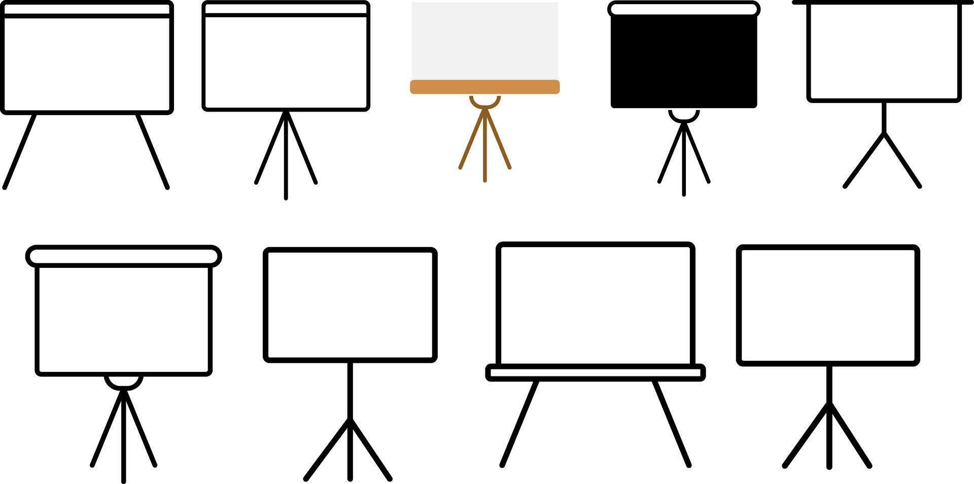 Presentation board icon set. business analytics concept. representing business planning. marketing strategy. team collaboration. educational statistics vector