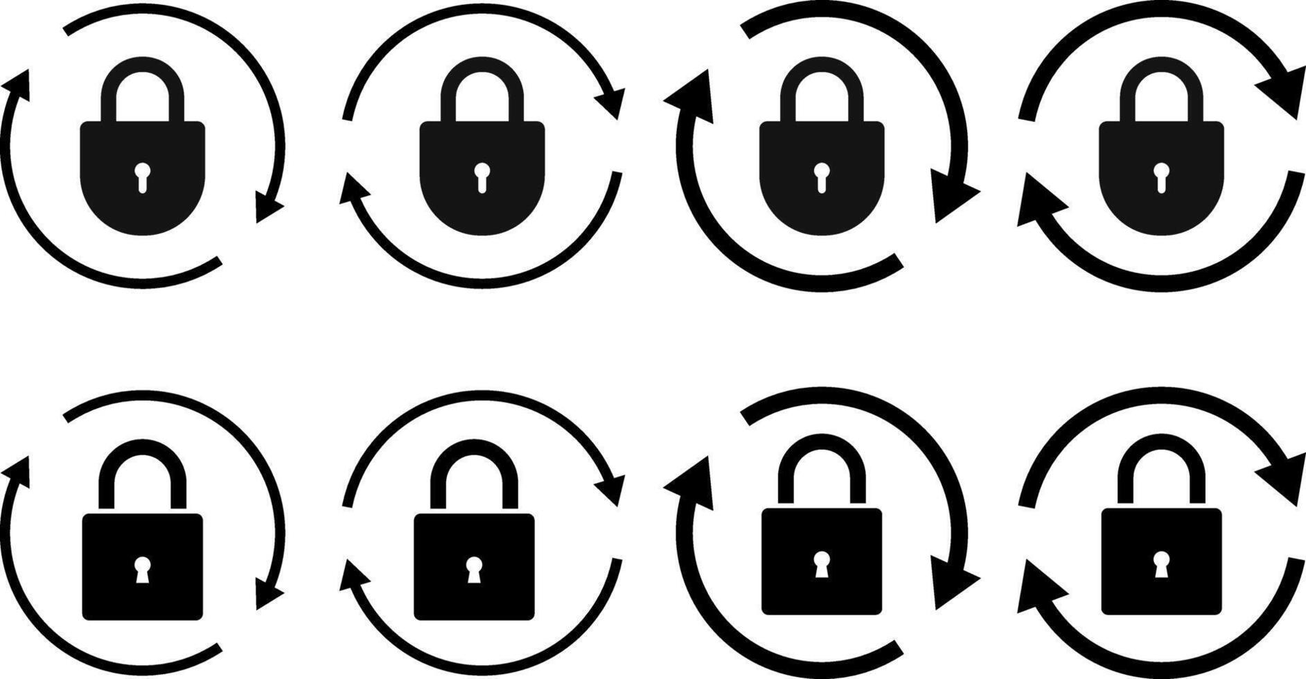 reset password icon set. refresh rotate Lock icons. secure private security sign rotation reload padlock symbol vector