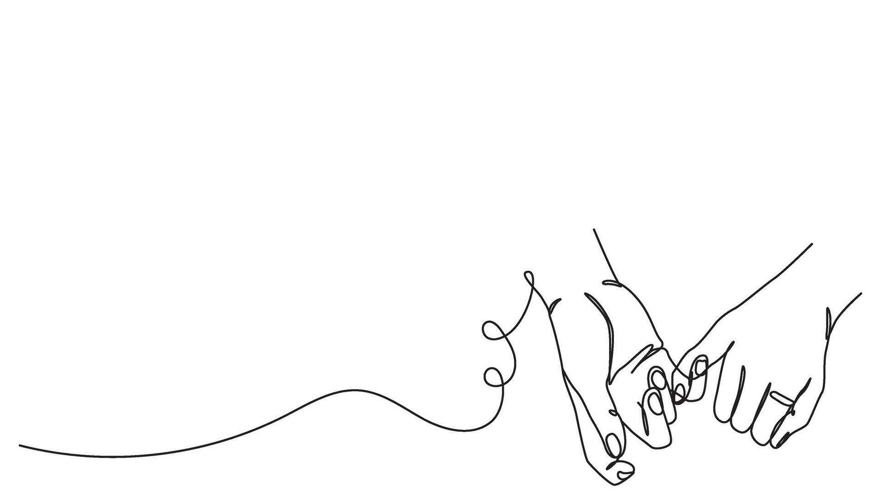 Continuous line drawing of couple doing pinky swear, hand with engagement ring vector