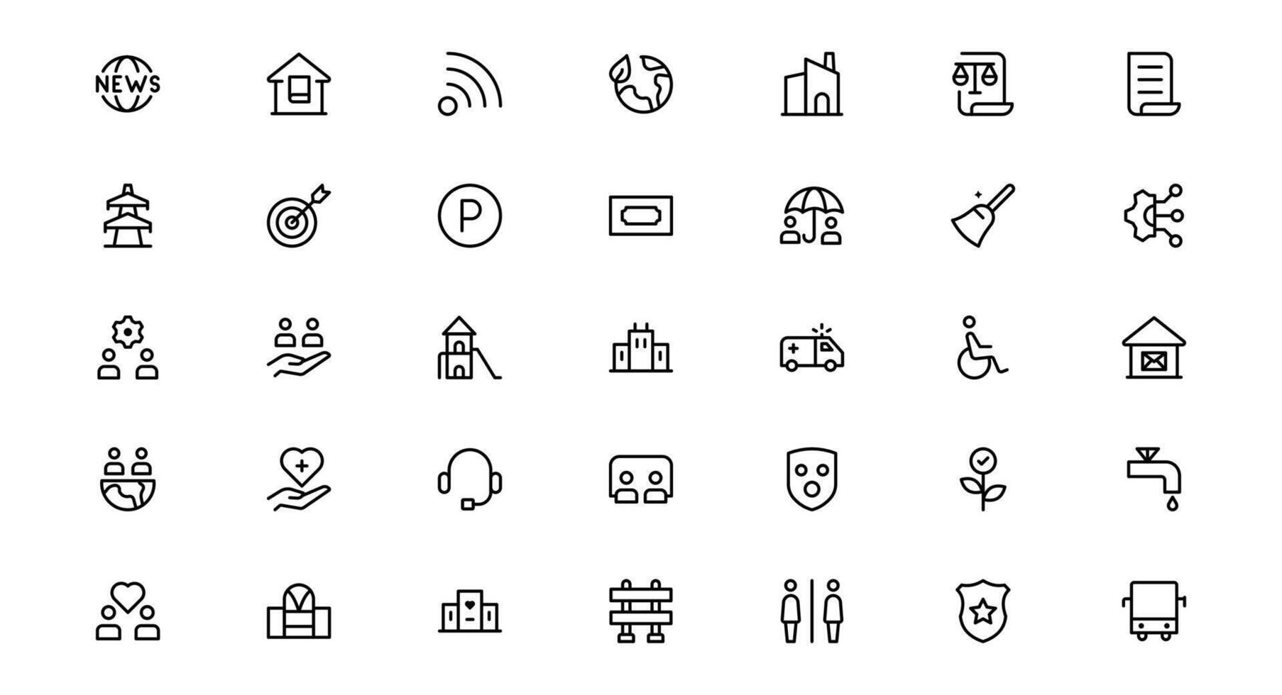 Professional Public Services Icon Set Offer Design for Your Digital Projects. This Collection Includes Symbols for Health, Safety, Transportation, and Community Services. vector
