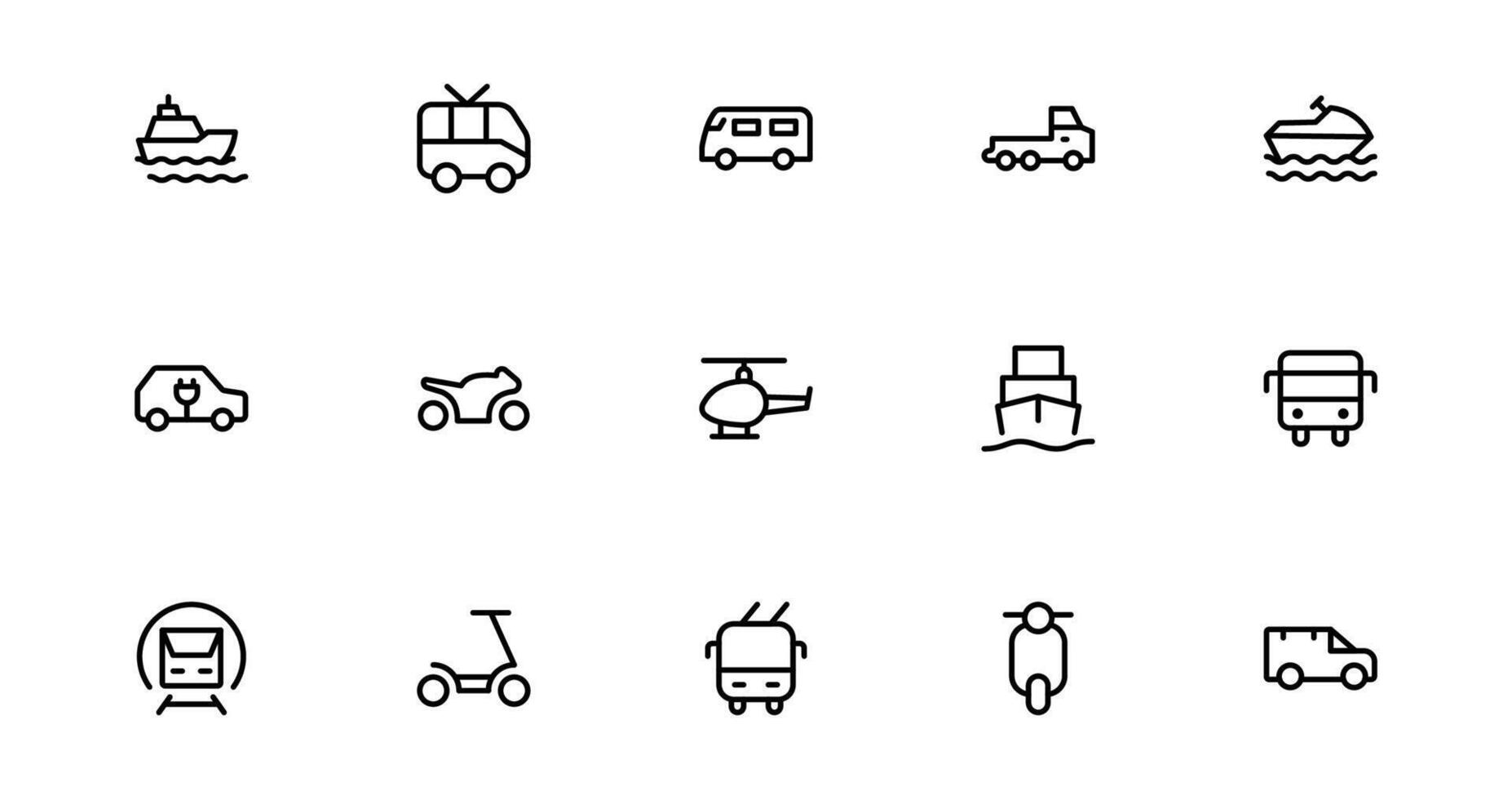 Modern Transport Icon Set icons Illustration. Featuring Essential Vehicles, Infrastructure, and Travel Symbols for Professional Transport Designs. vector
