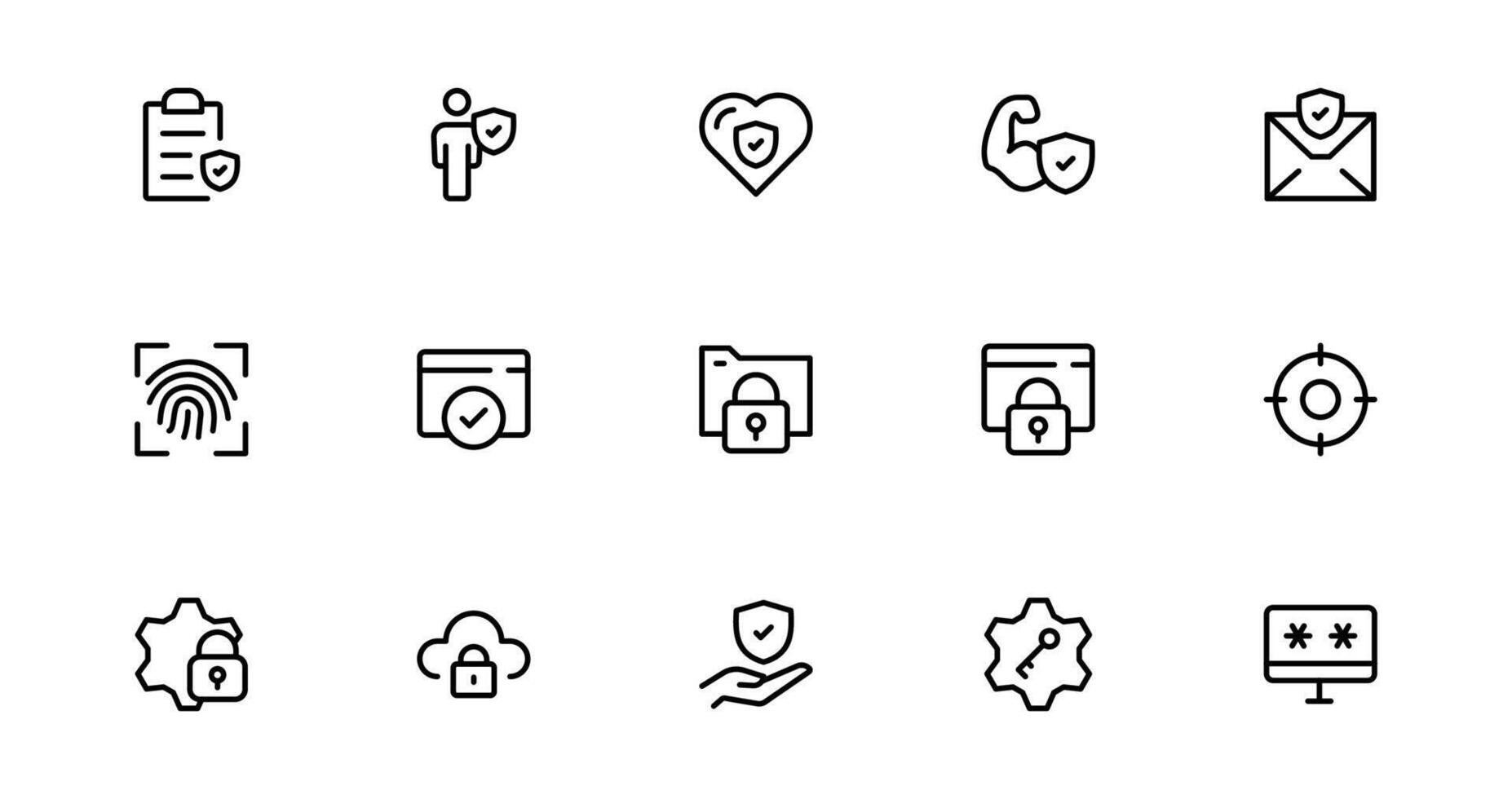 Modern Security Icon Set Bundle Illustration. Featuring Essential Protection, Shield, and Lock Icons for Secure and Professional Design Projects. vector
