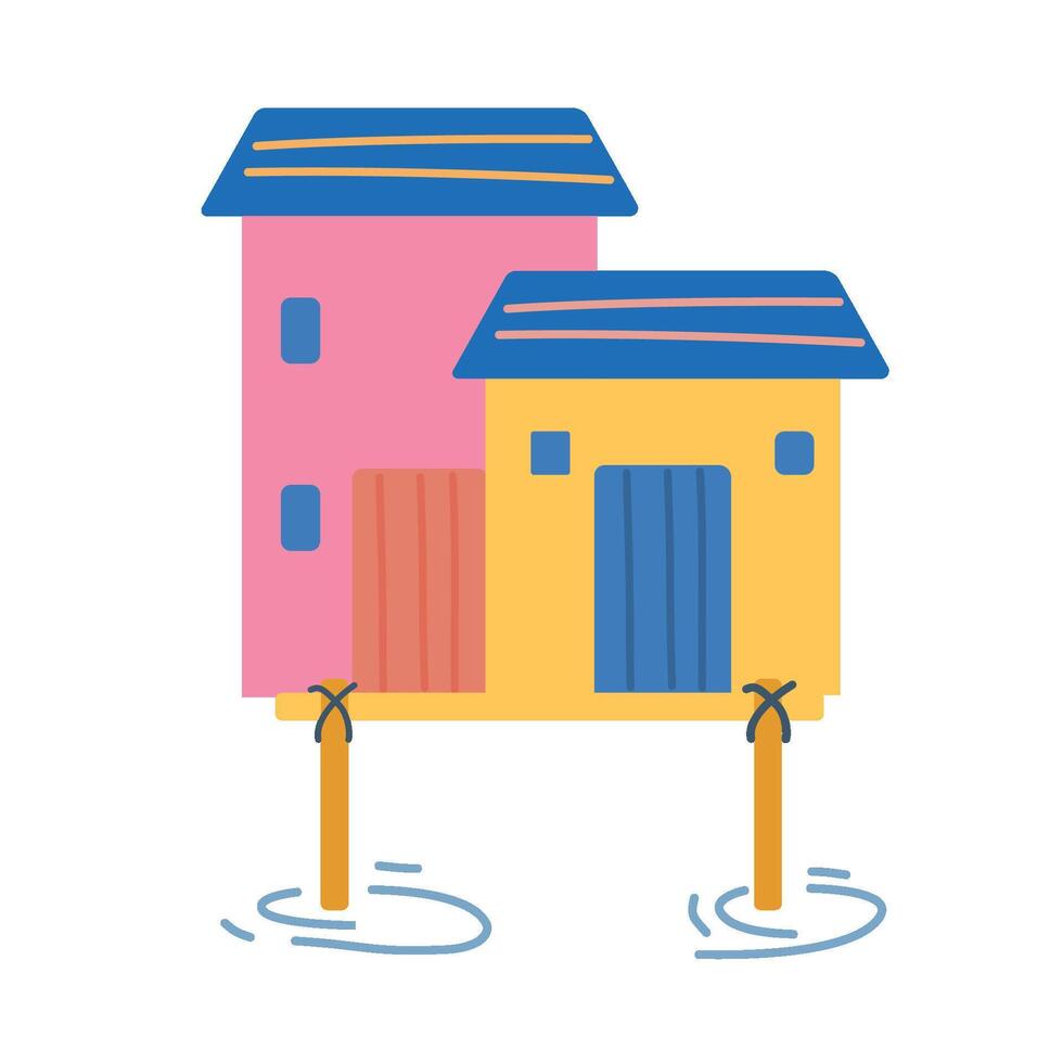 Beach shack house, bungalow. Summer cartoon island building, straw roof, exotic vacation camping. Beach shack seashore vector