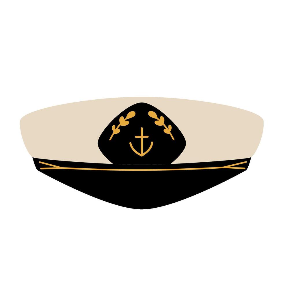 Navy Captain's Hat, with anchor and bay leaves emblem, gold plating vector
