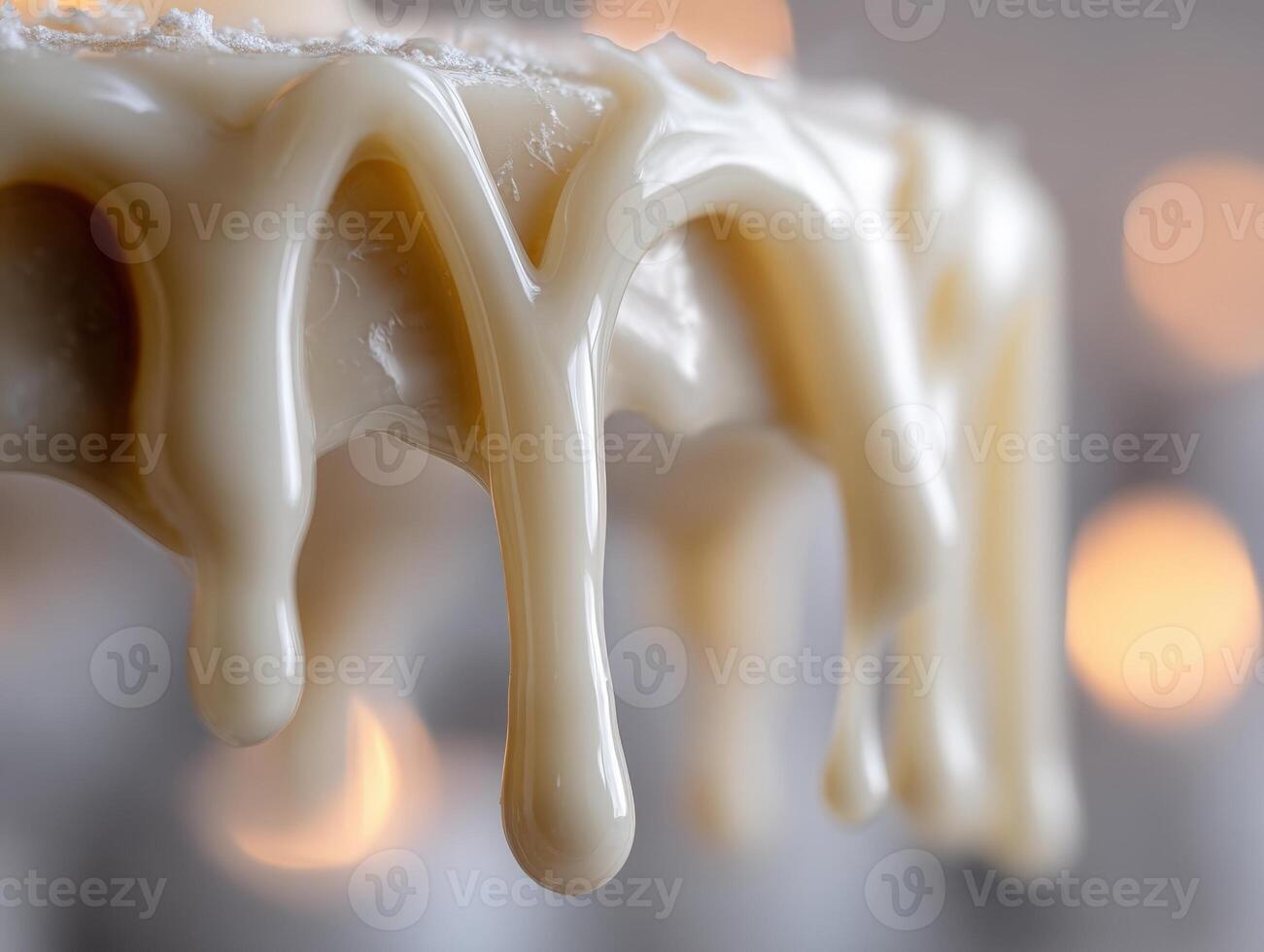 Rich and creamy, smooth pale icing drips lusciously over the edge of a cake, creating an indulgent, mouthwatering texture background softly blurred to emphasize the frostings allure photo