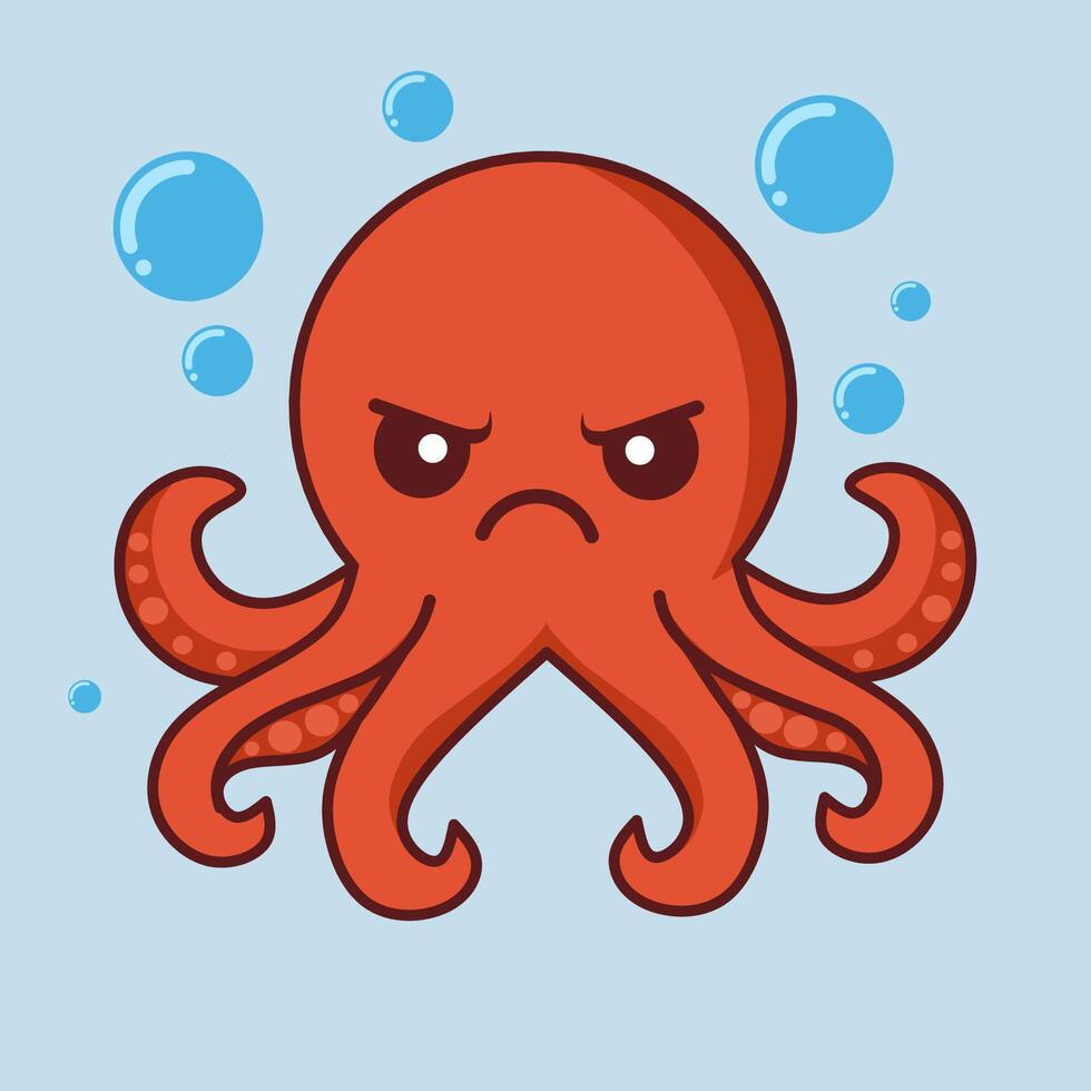 angry octopus expression illustration vector