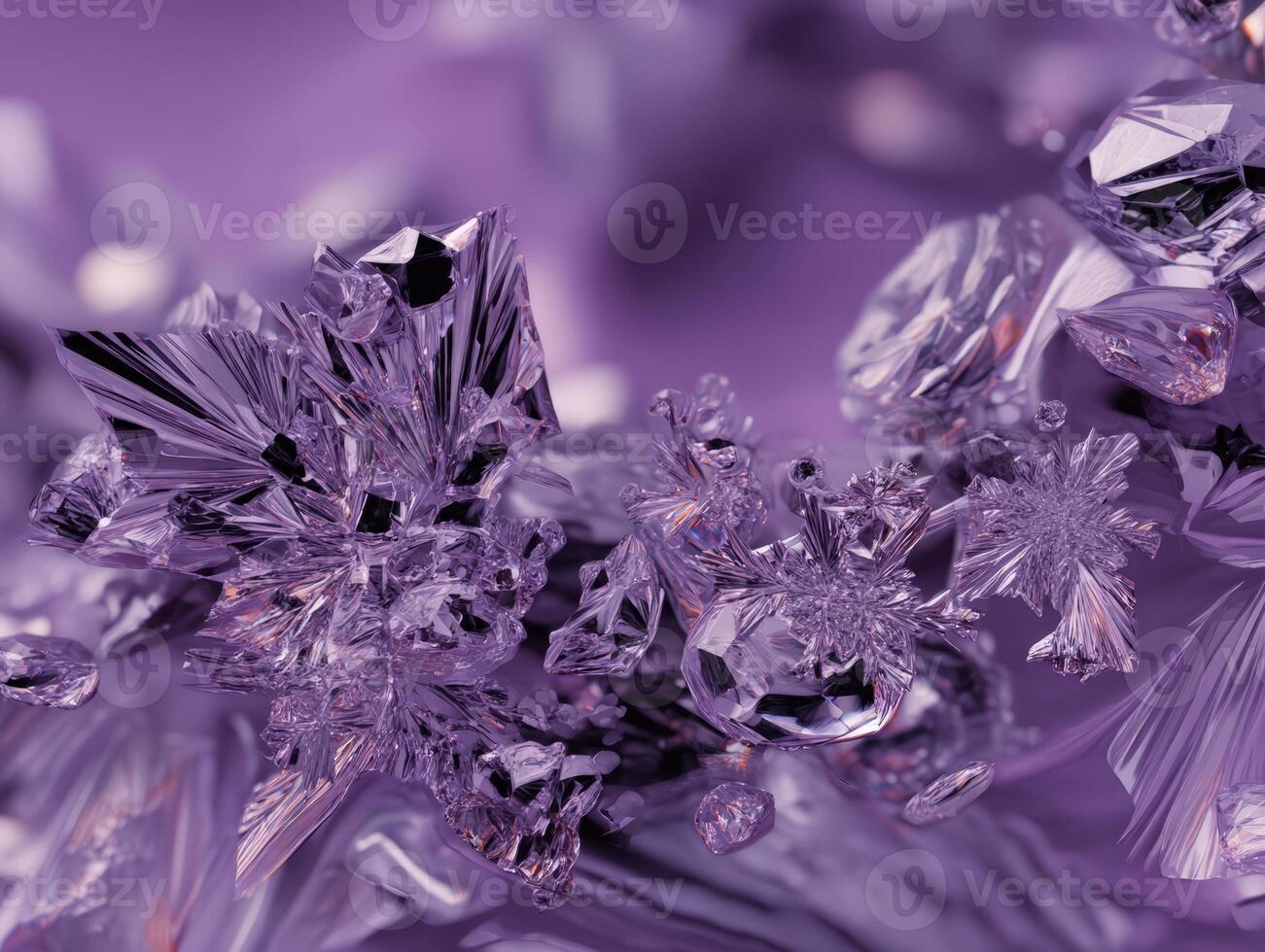 Intricate arrangement of purple and silver geometric crystal formations glistening with sharp edges and reflective surfaces. The clustered shapes vary in size, creating a dynamic texture photo