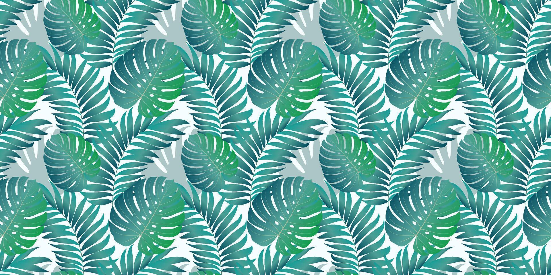 Seamless pattern with tropical leaves of monstera and palm tree vector
