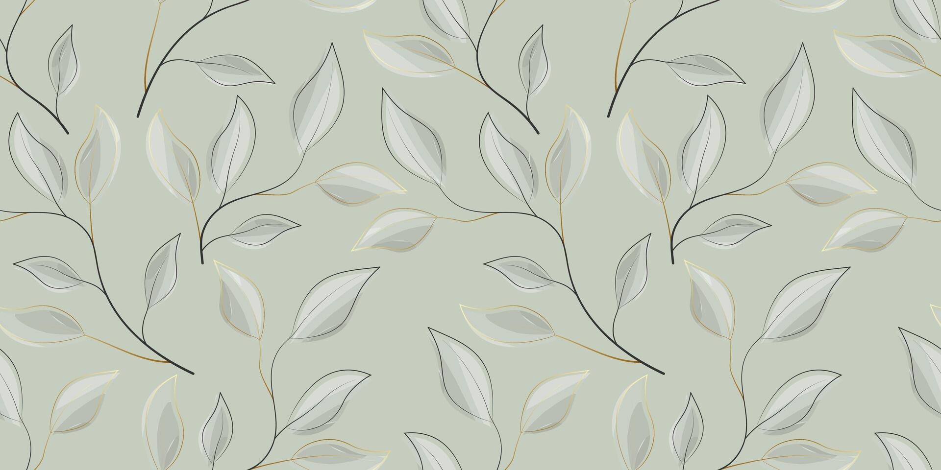 Seamless pattern on light green background with watercolor leaves vector
