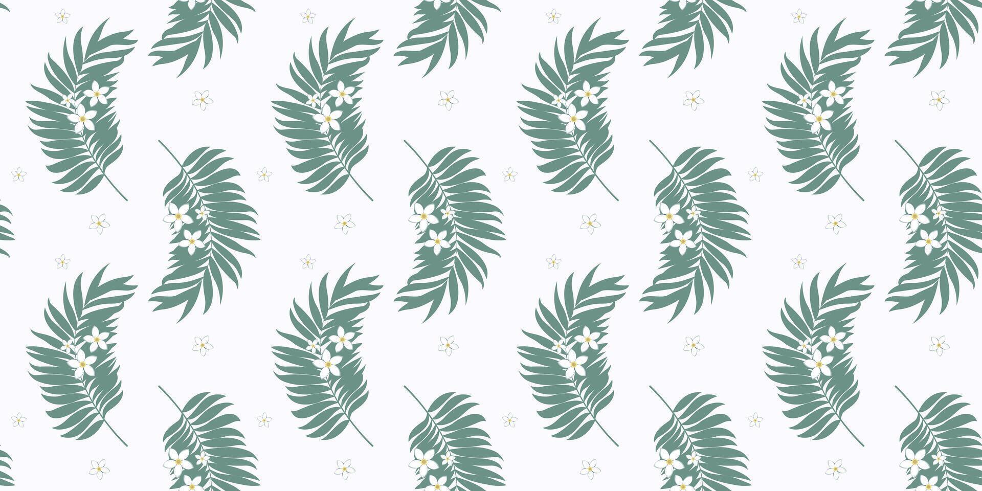Seamless pattern with palm leaves vanilla flowers vector