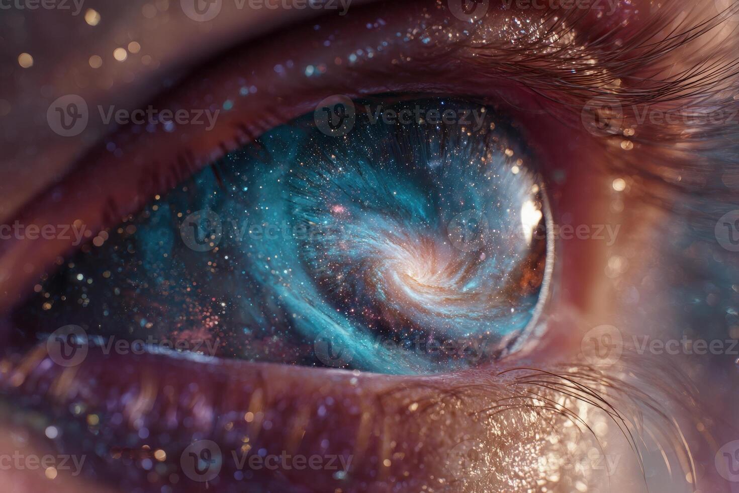 I don't have information on who this person is. An eye stunningly reflects a swirling galaxy, with shimmering stars and cosmic colors blending seamlessly, creating a mesmerizing, surreal effect photo