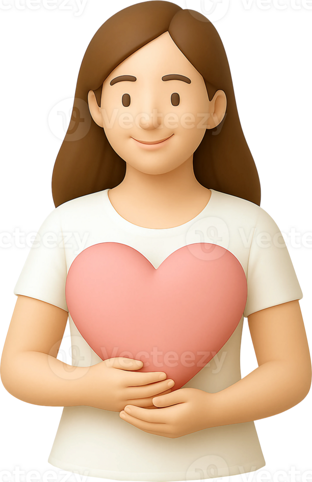 A woman holding a heart in her hands png