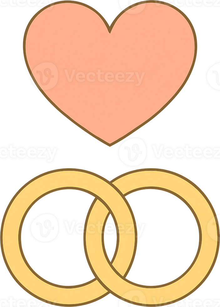 Two wedding rings with a heart in the middle png