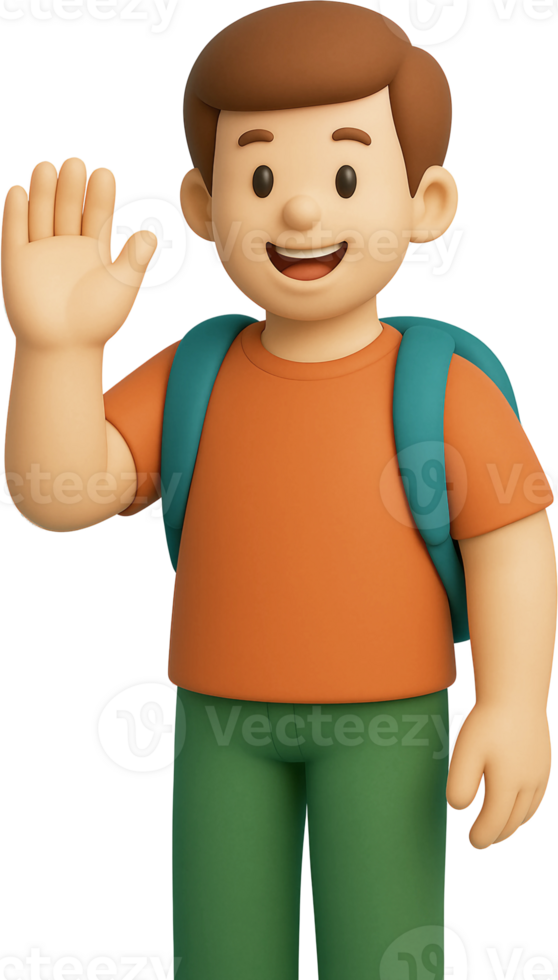 A cartoon boy with a backpack waving png
