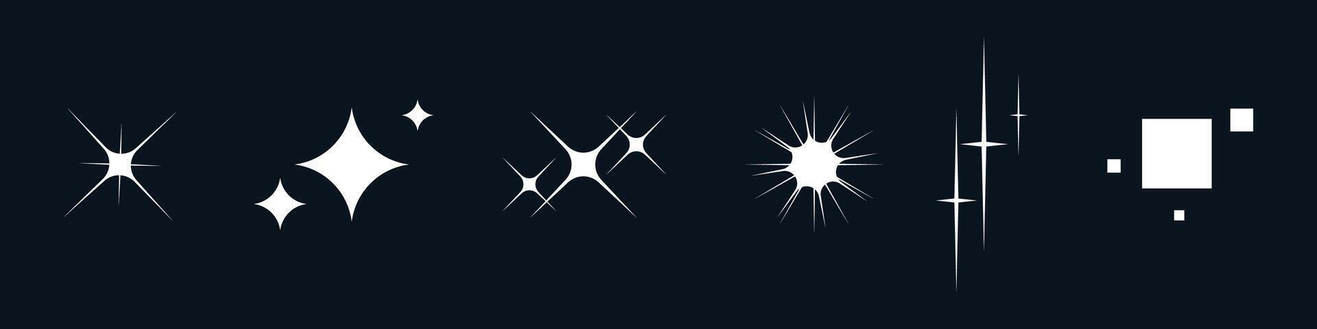 Y2K star set. Retro sparkles, glitter bursts, glowing icons and abstract shapes. Includes shiny pictograms, constellation doodles, flares and twinkles. Perfect for modern magical designs. vector