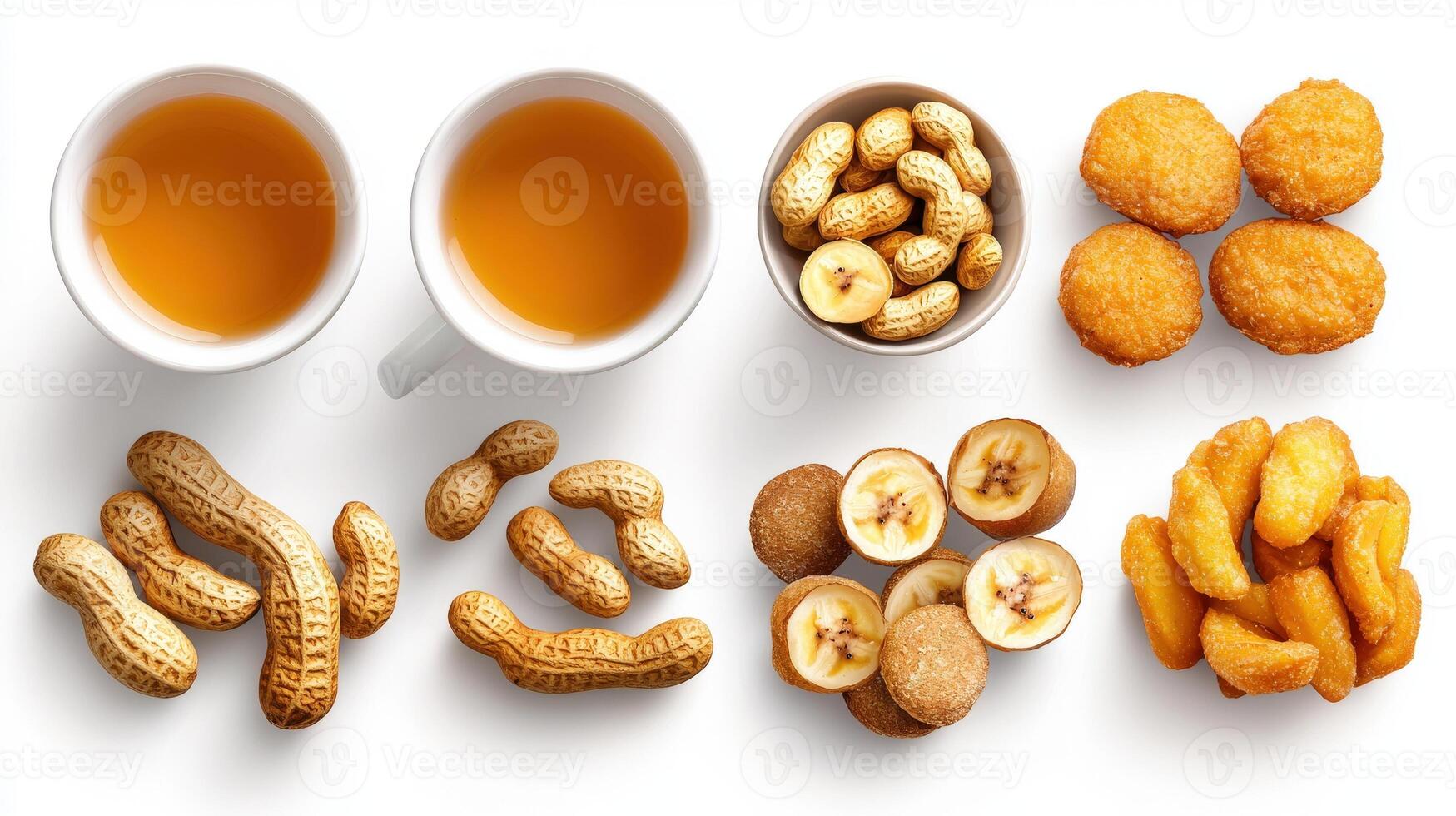 Various types of nuts and tea in bowls photo