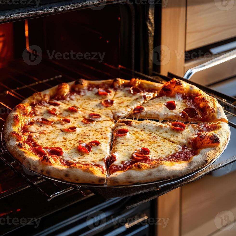 A pizza is being cooked in an oven photo