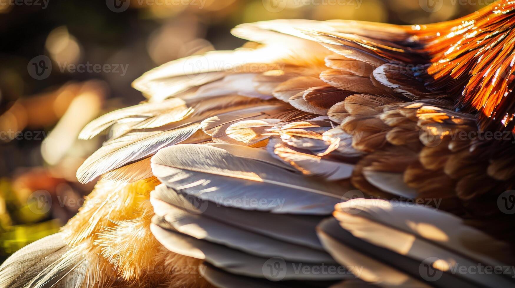 A close up of a chicken with feathers on it photo
