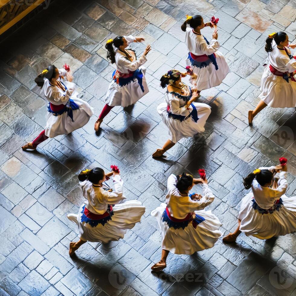 A group of women dancing in a circle photo