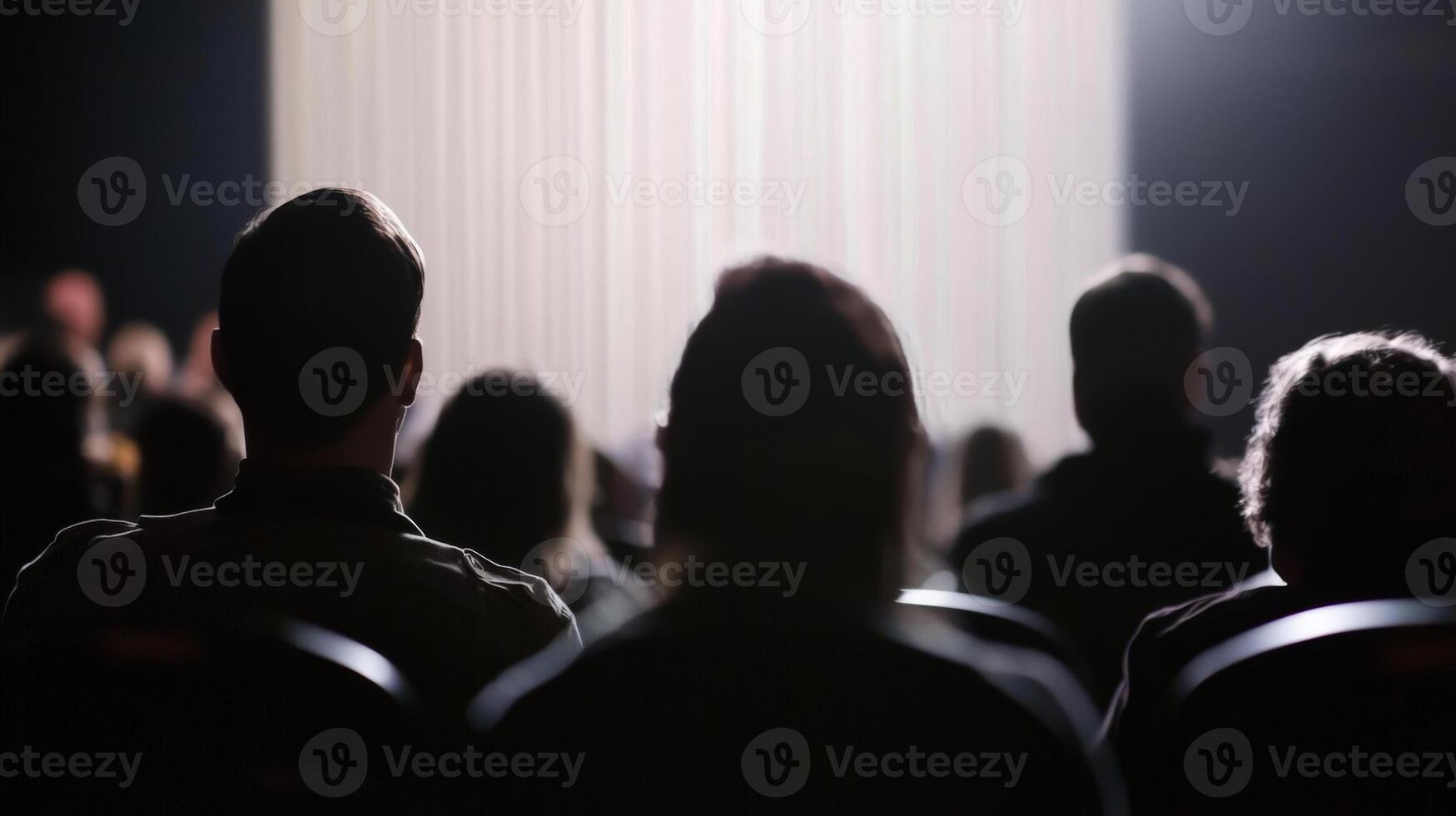 Silhouettes of people in a dark auditorium photo