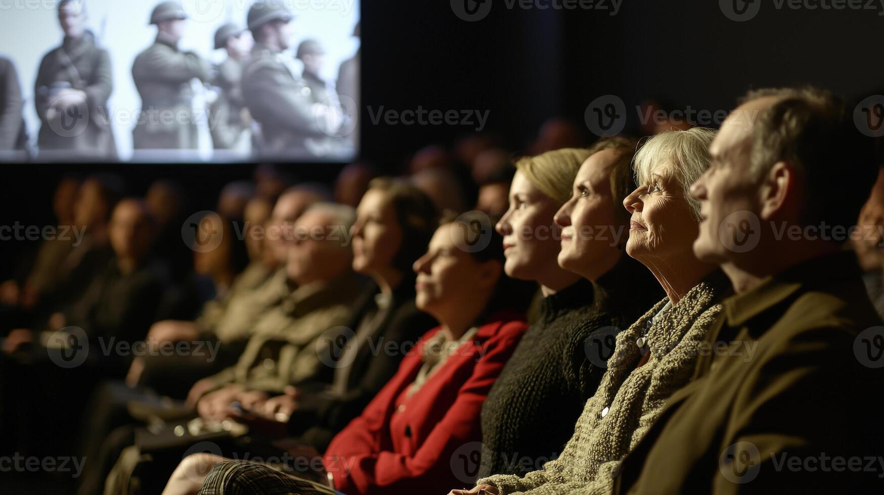 A group of people sitting in a theater watching a movie photo