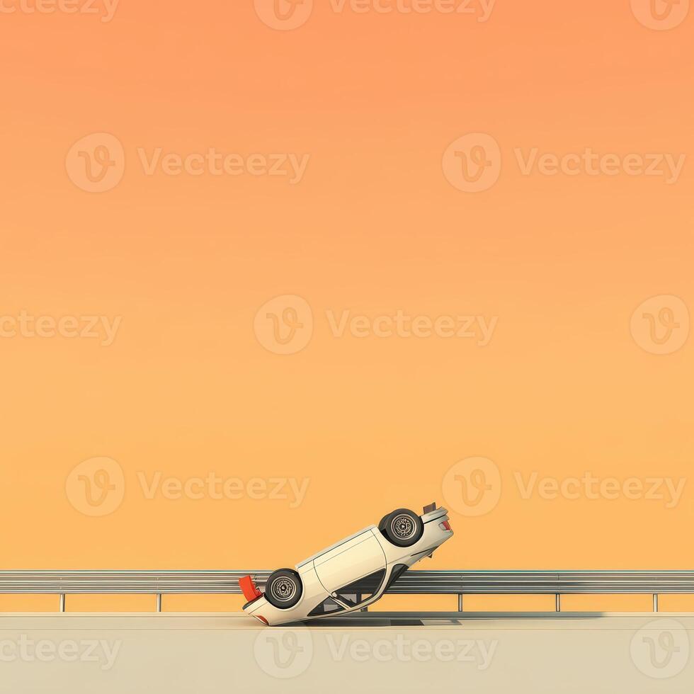 A car is upside down on a road photo