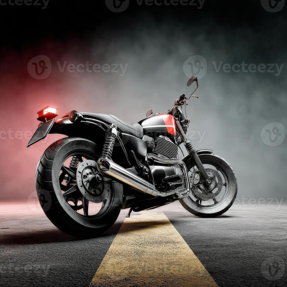 Motorcycle on the road with smoke and fog photo