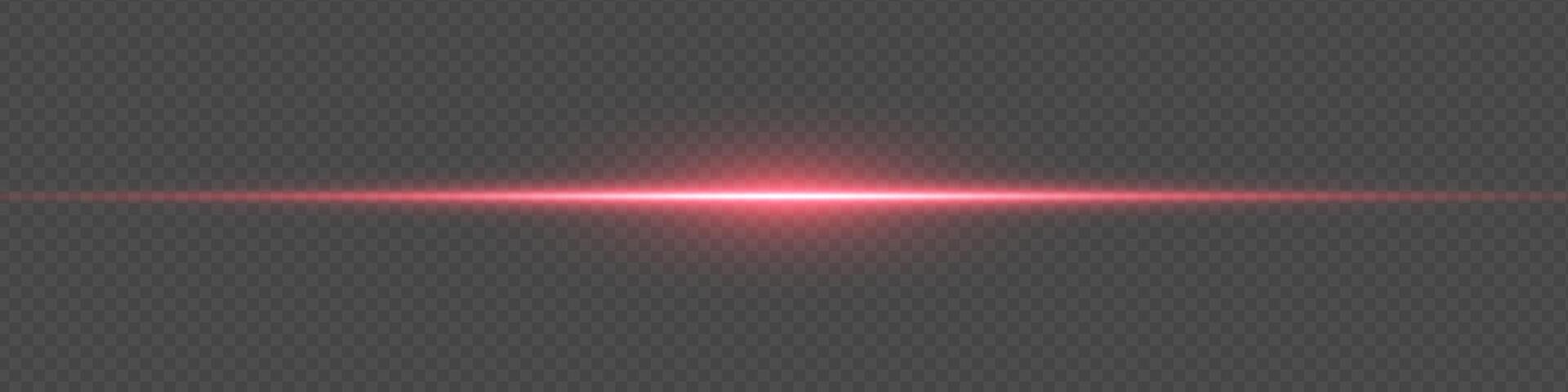 Red laser light flare with glowing neon ray on black background. Bright horizontal futuristic digital energy sparkle effect beam. tech design with motion, radiance and speed element. vector