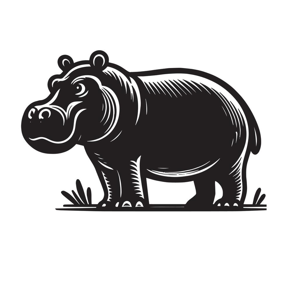 Hippopotamus black Silhouette vector